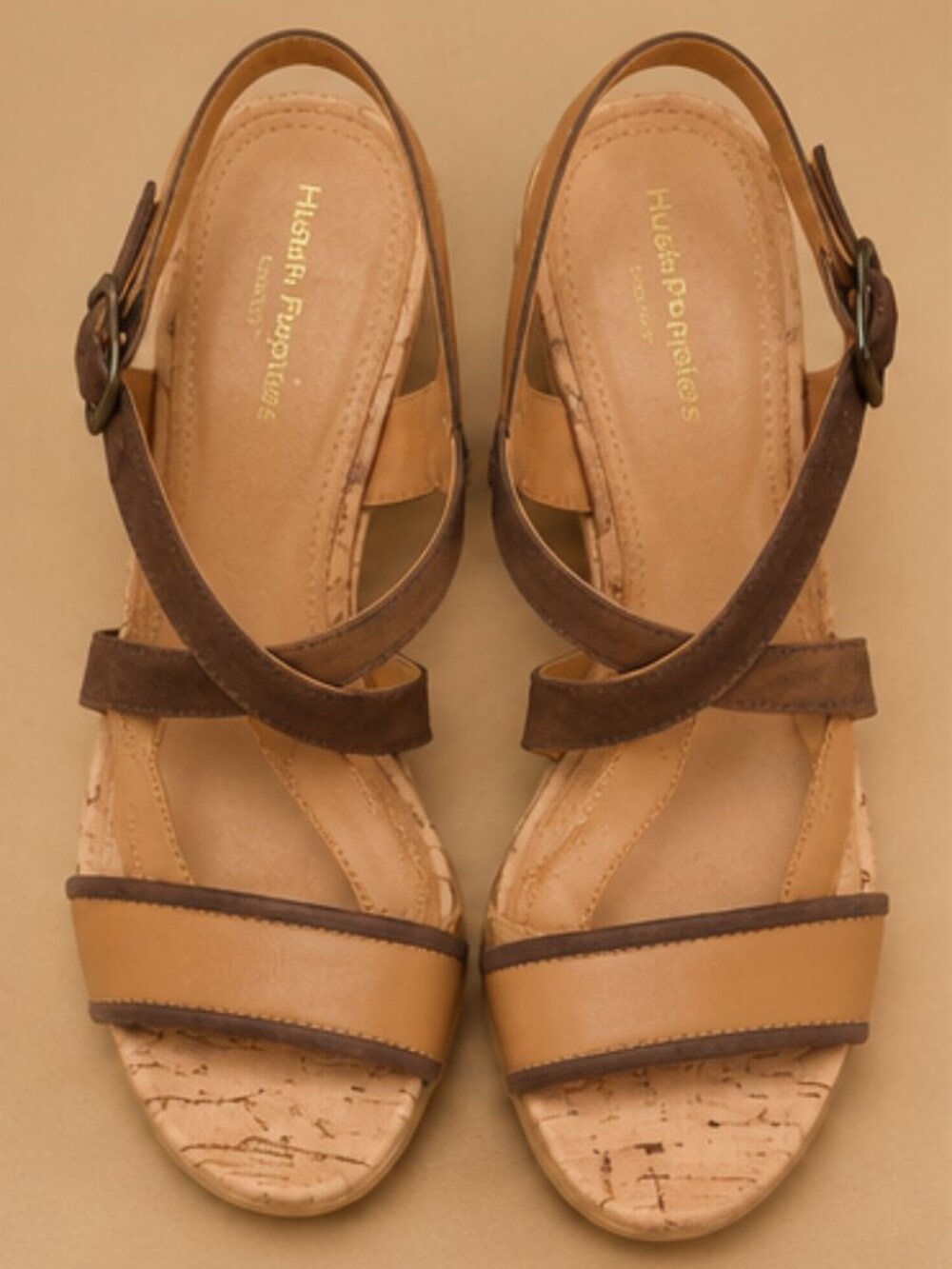 Hush Puppies NWOT Cork Wedge Sandals Tan Brown/Suede Leather Shoes Women's US 8 - Picture 2 of 7